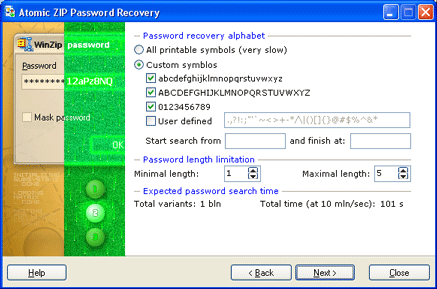 Atomic Zip Password Cracker screenshot