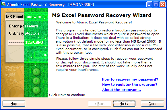 Excel Password open wizard