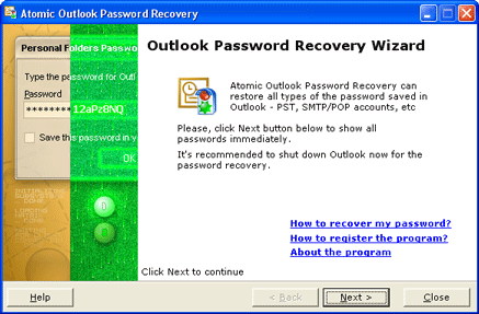 Atomic Outlook Password Recovery screenshot
