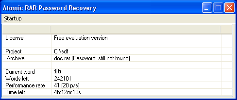 Atomic RAR Password cracker software