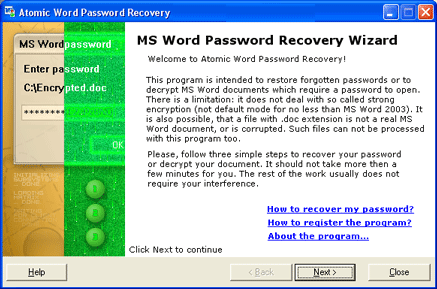 Word Password open wizard